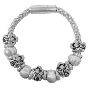 Angel Slide Charm Silver Tone Tube Bracelet